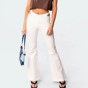 Edikted Kira white cutout flare jeans high waisted pants size small